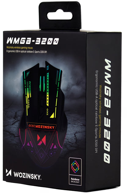 Rato Gaming Wireless WZK WMGB-3200, 3200DPI, RGB, Preto