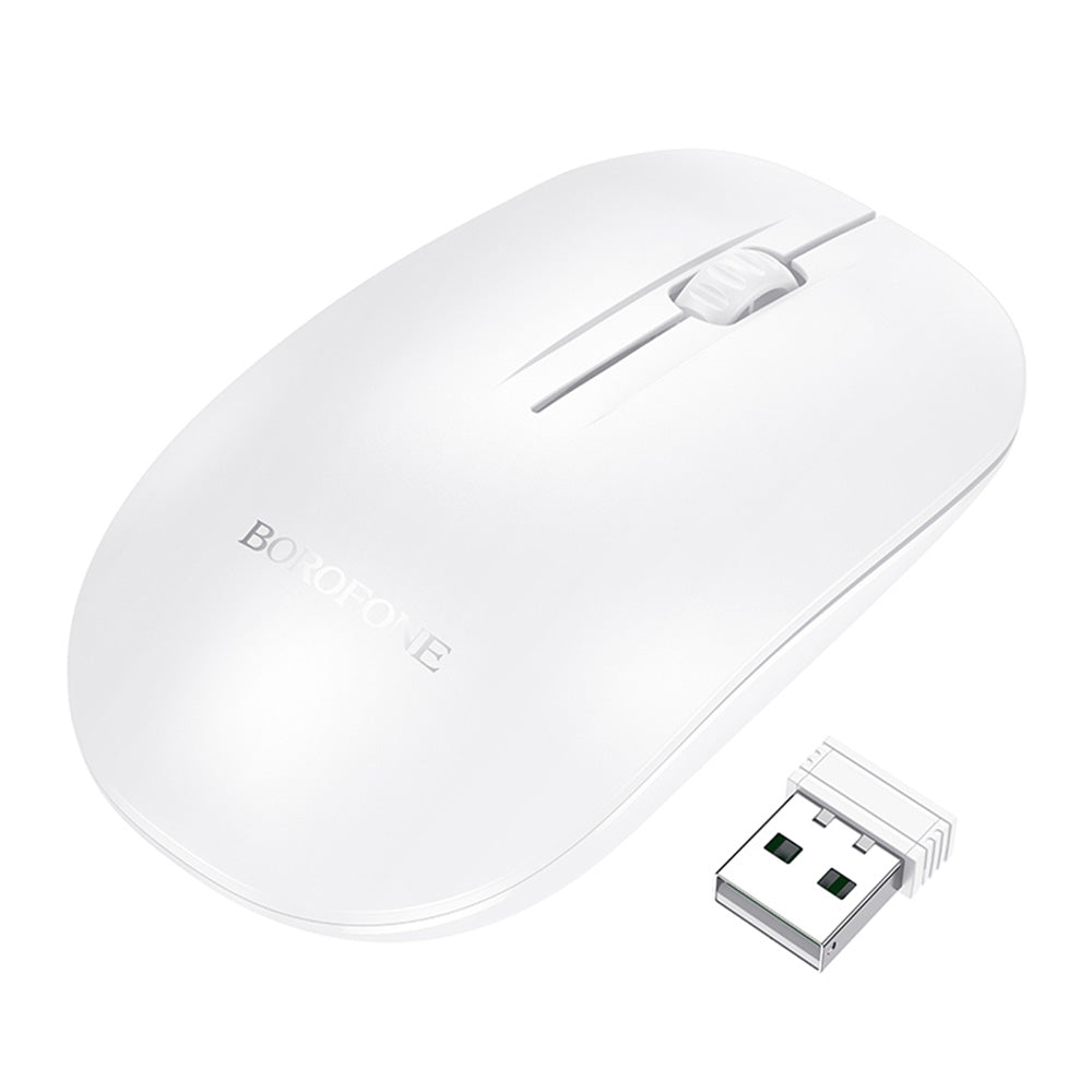 Mouse Wireless Borofone BG14 Planet, 1000DPI, BT / Wi-Fi, Branco