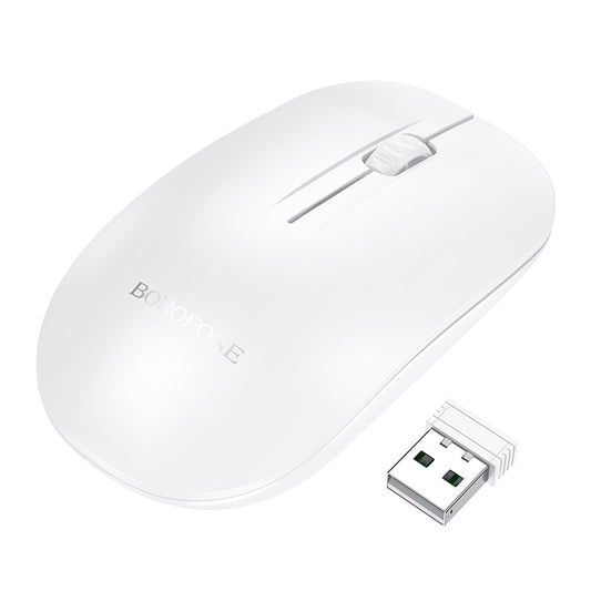 Mouse Wireless Borofone BG14 Planet, 1000DPI, BT / Wi-Fi, Branco
