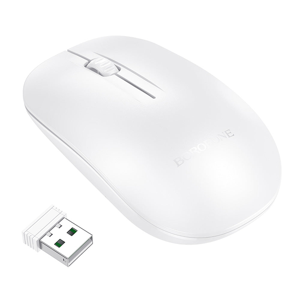 Mouse Wireless Borofone BG14 Planet, 1000DPI, BT / Wi-Fi, Branco