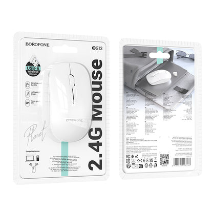 Mouse Wireless Borofone BG14 Planet, 1000DPI, BT / Wi-Fi, Branco