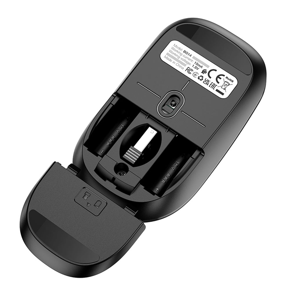 Mouse Wireless Borofone BG14 Planet, 1000DPI, BT / Wi-Fi, Preto