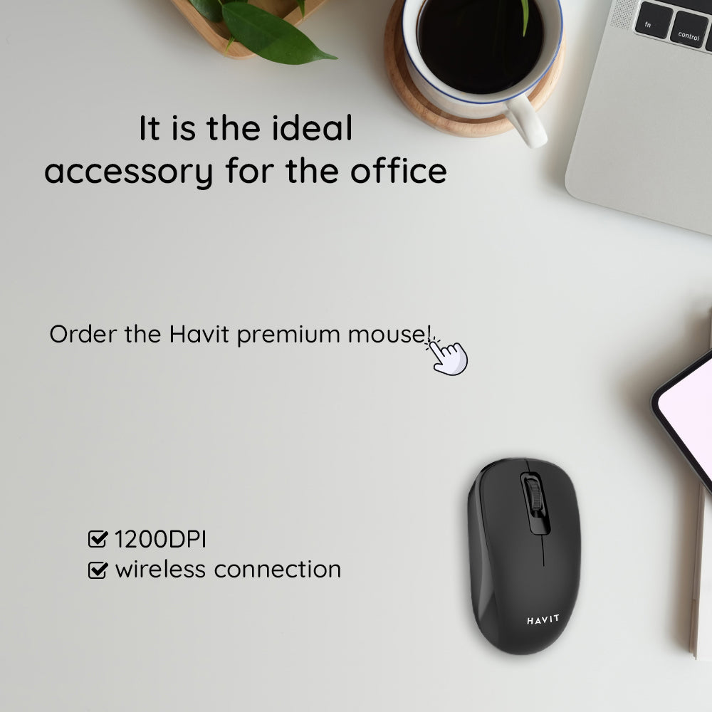 Mouse Wireless HAVIT MS626GT, 1200DPI, Preto Cinzento