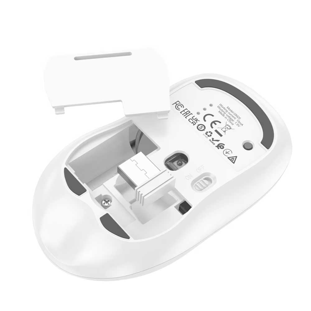 Mouse Wireless HOCO GM25, 1600DPI, BT / Wi-Fi, Branco