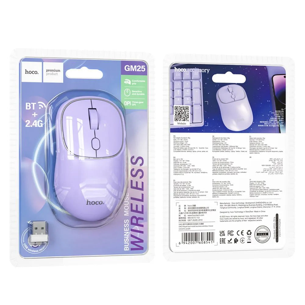 Mouse Wireless HOCO GM25, 1600DPI, BT / Wi-Fi, Mov