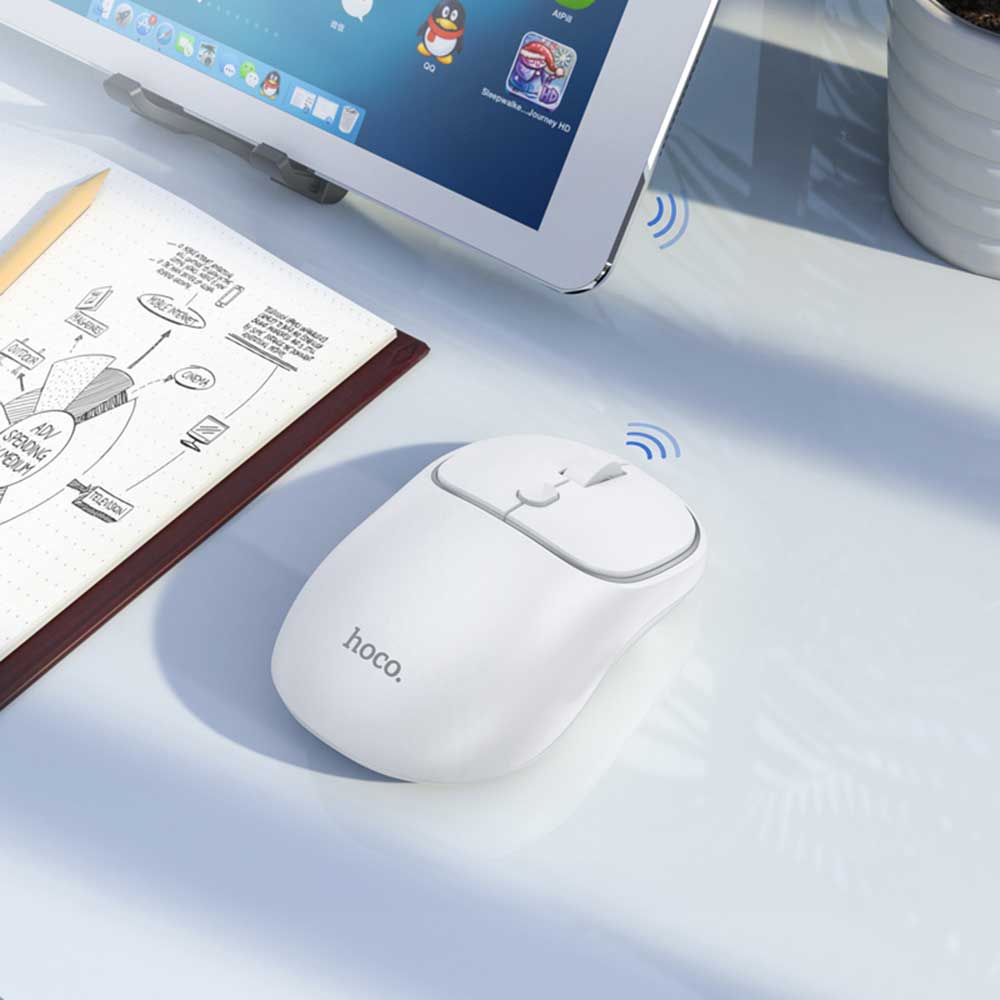 Mouse Wireless HOCO GM25, 1600DPI, BT / Wi-Fi, Branco