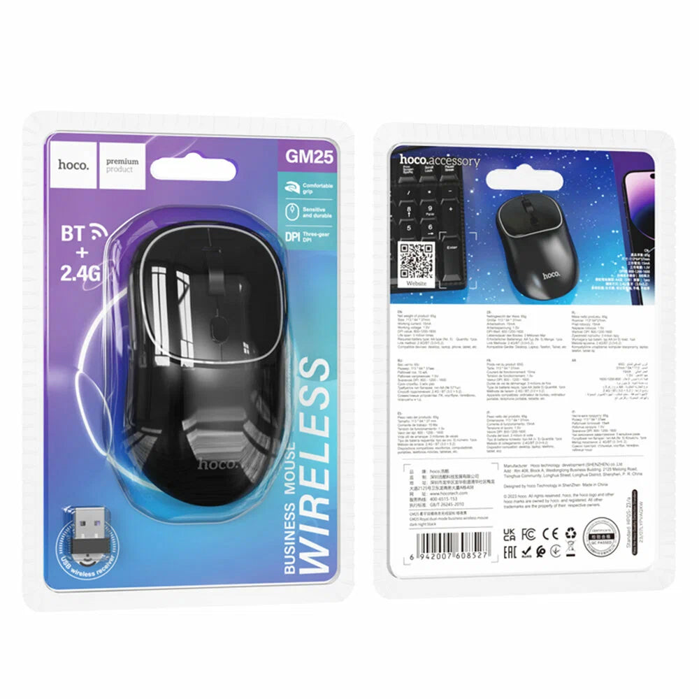 Mouse Wireless HOCO GM25, 1600DPI, BT / Wi-Fi, Preto