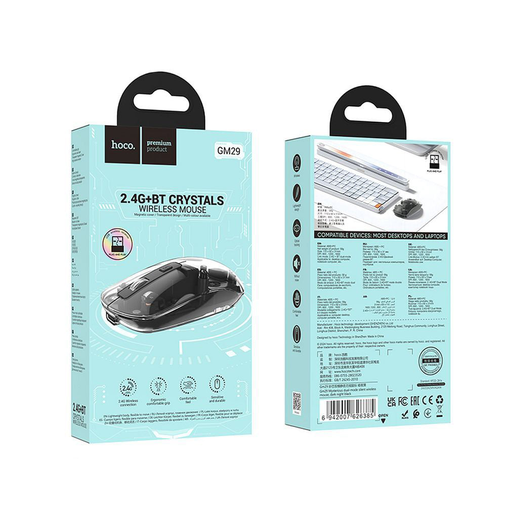 Mouse Wireless HOCO GM29, 1600DPI, BT / Wi-Fi, Preto