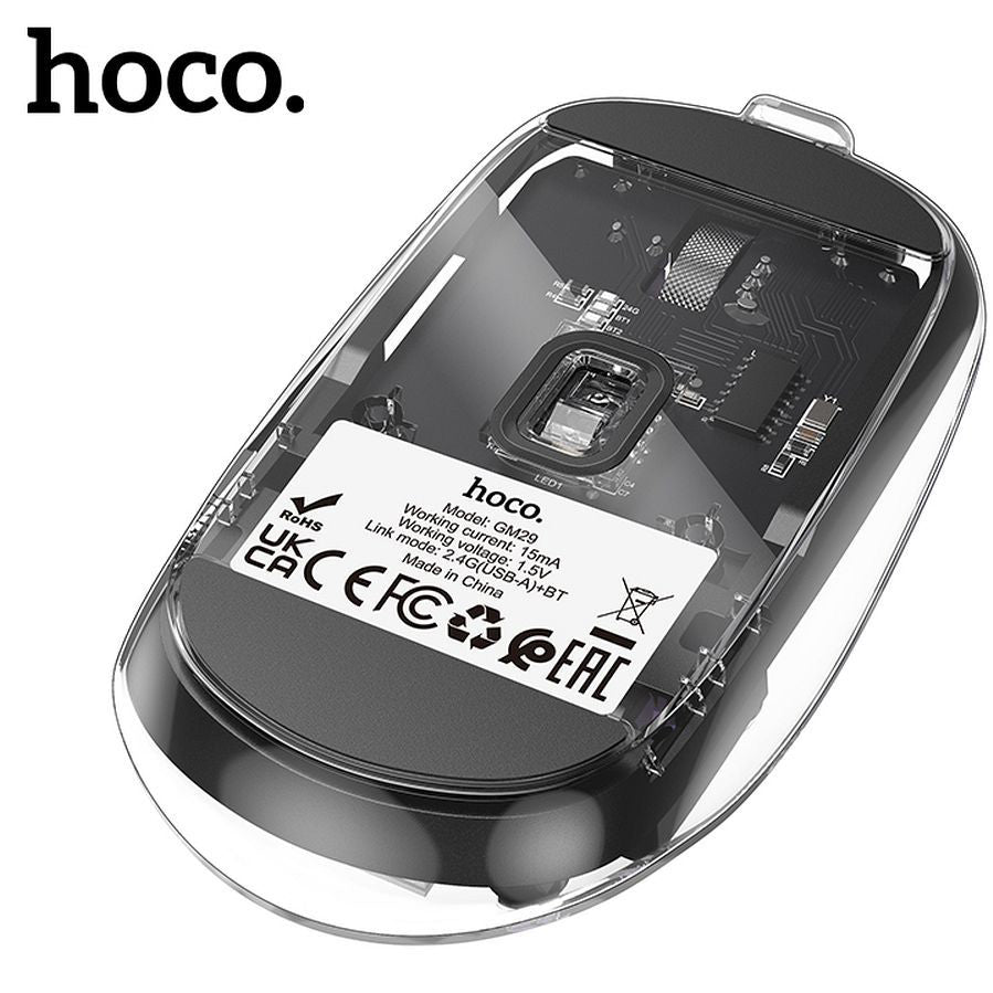 Mouse Wireless HOCO GM29, 1600DPI, BT / Wi-Fi, Preto