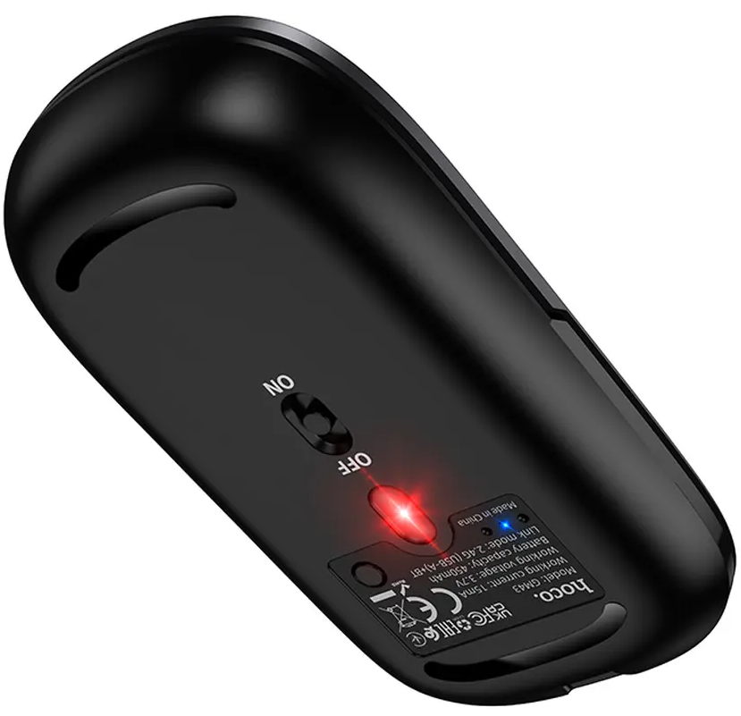 Rato Sem Fios HOCO GM43, 1600DPI, BT / Wi-Fi, Cinzento