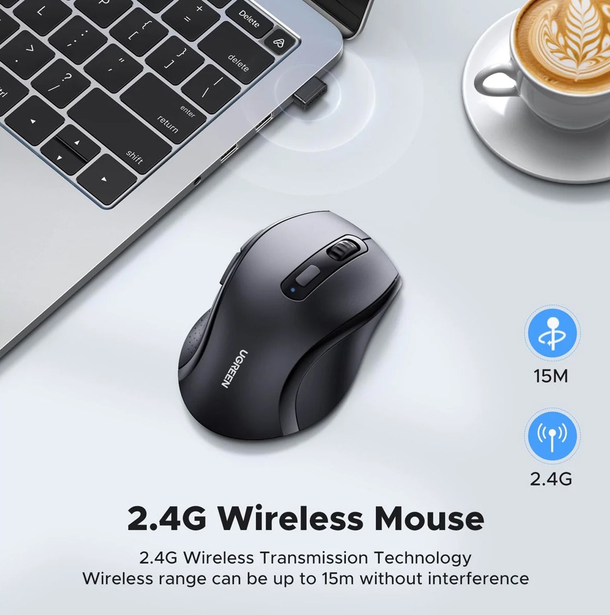 Mouse Wireless UGREEN M511, 1600DPI, Preto