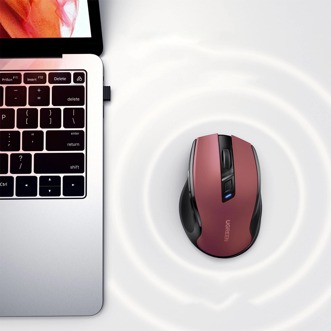 Mouse Wireless UGREEN MU006, 4000DPI, Vermelho