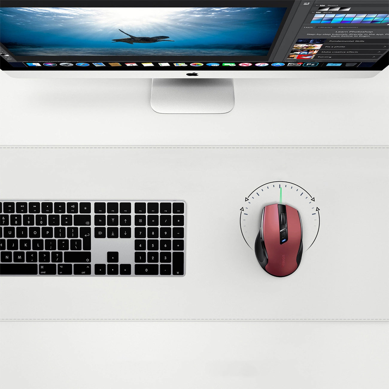 Mouse Wireless UGREEN MU006, 4000DPI, Vermelho