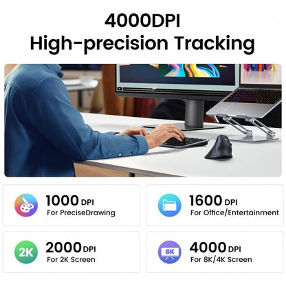 Mouse Wireless UGREEN MU008, 4000DPI, Preto