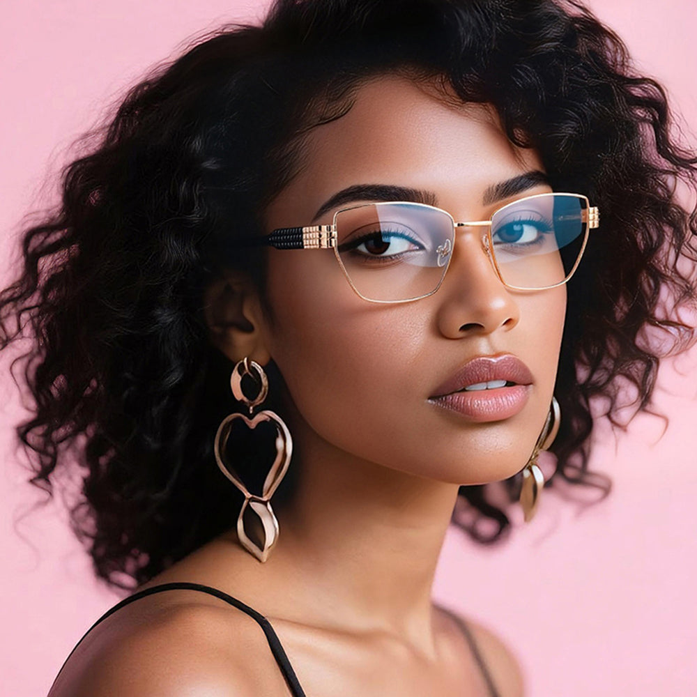 Óculos de Computador Femininos Techsuit 3162, Anti-Luz Azul, Dourados