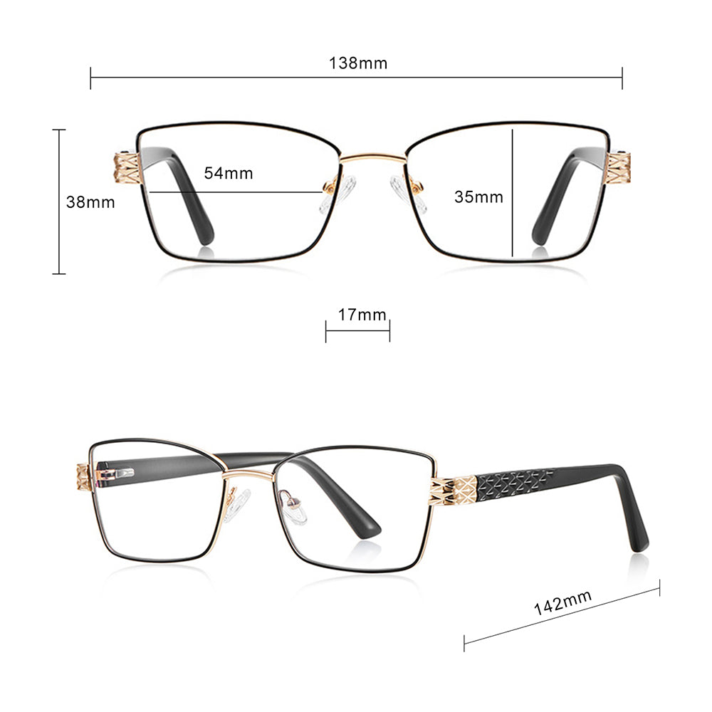 Óculos de Computador Femininos Techsuit 3171, Anti-Luz Azul, Pretos Dourados