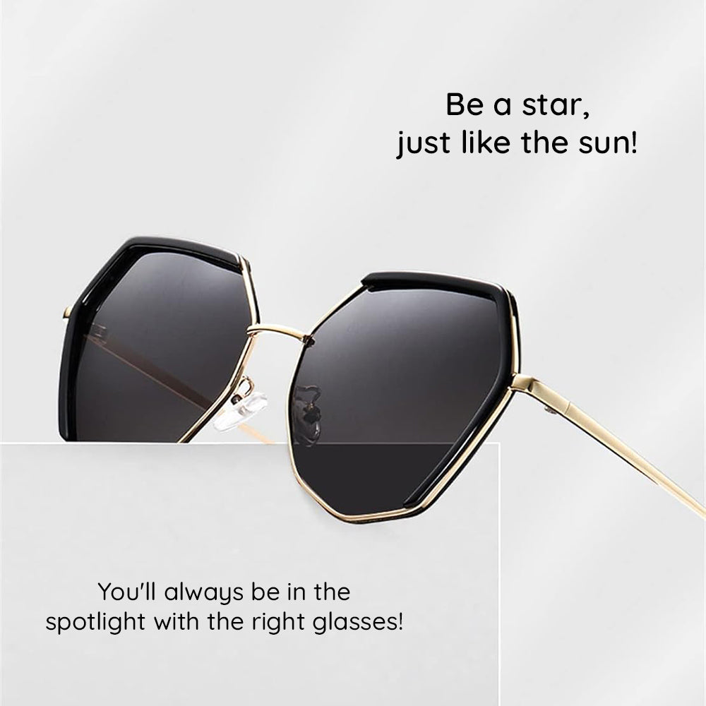 Óculos de Sol Senhora Techsuit 9768, Polarizados, Proteção UV, Cinza Dourado Verde