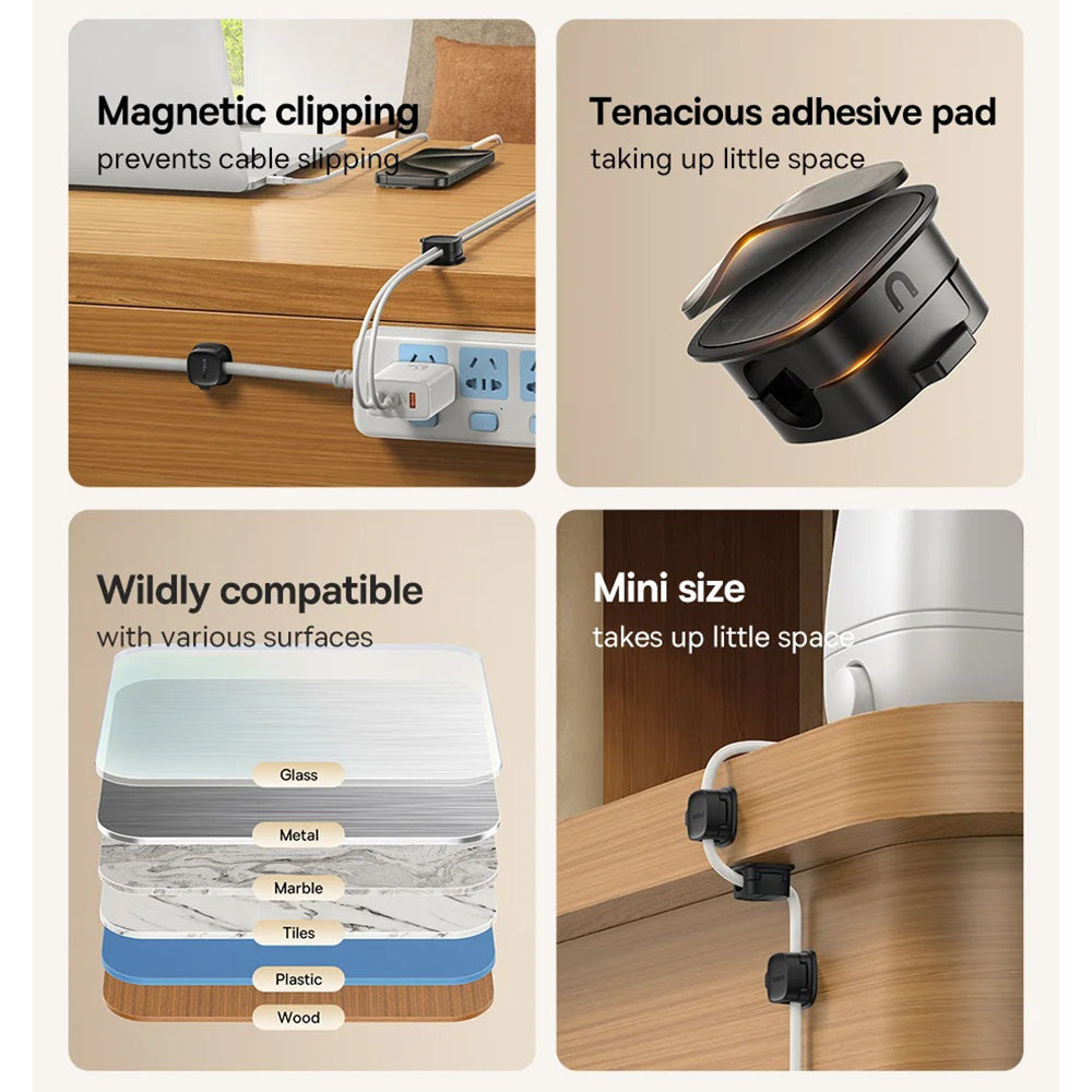 Organizador de Cabos Baseus Lite Magnético, Conjunto de 3 Peças, Branco B01331106211-00