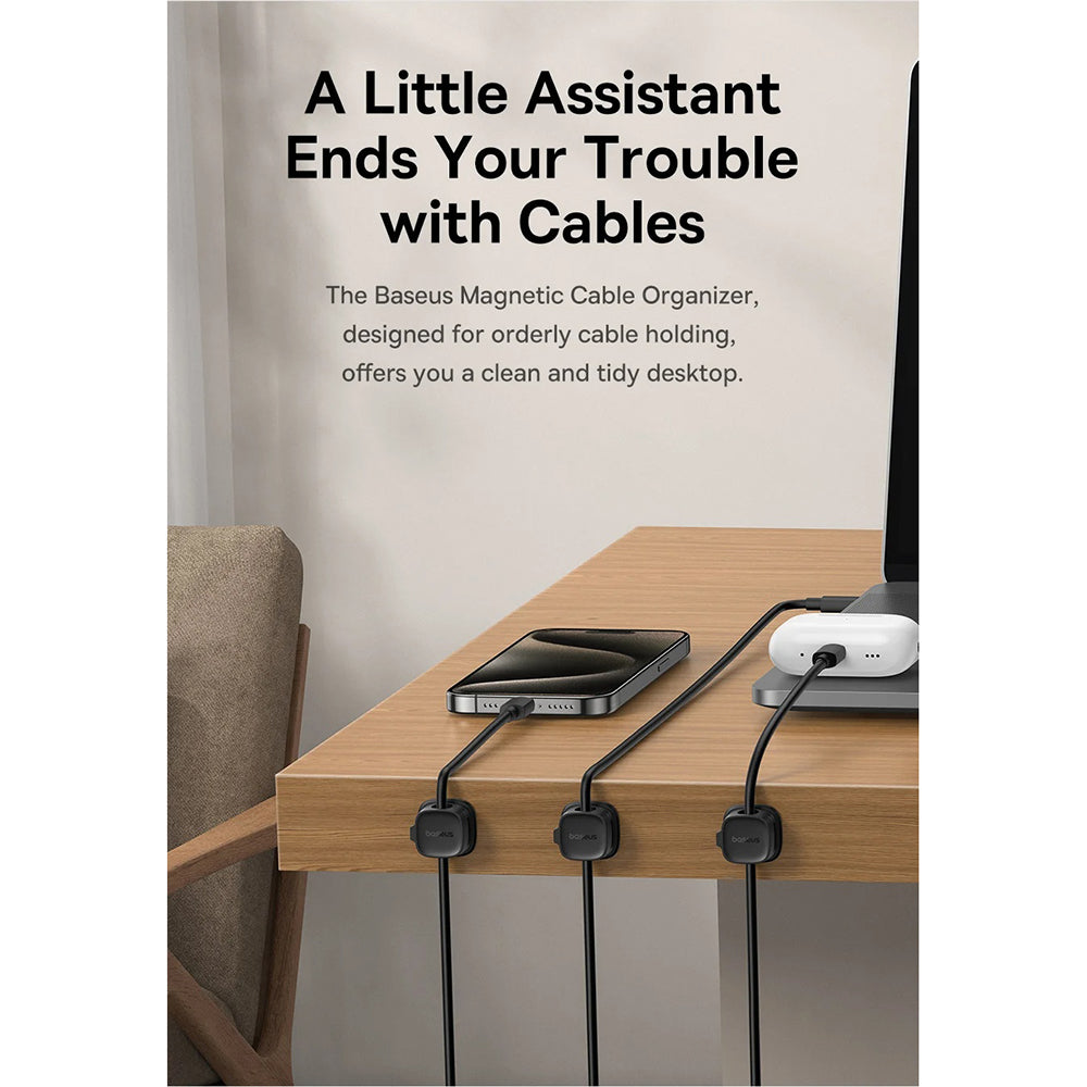 Organizador de Cabos Baseus Lite Magnético, Conjunto de 3 Peças, Branco B01331106211-00