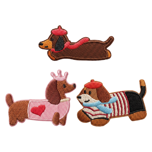 Patch / Remendo Têxtil OEM Dachshund, Conjunto 3 peças, Multicolor
