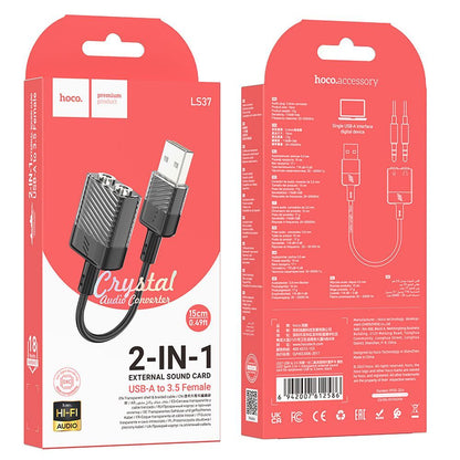 Placa de sunet USB HOCO LS37, 2 x Jack 3.5mm, Negru