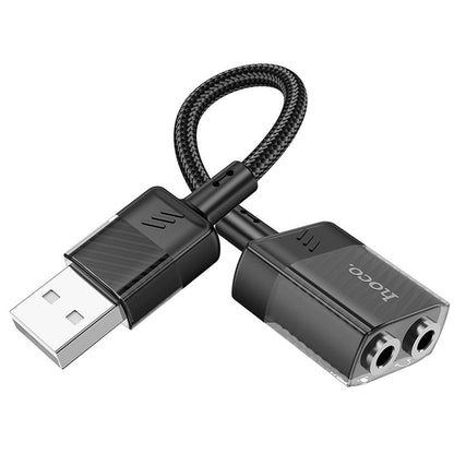 Placa de sunet USB HOCO LS37, 2 x Jack 3.5mm, Negru