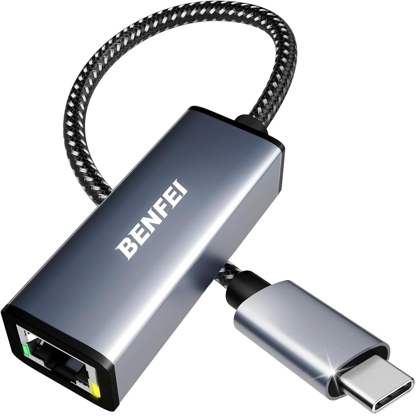 Placa de Rede Benfei, RJ45, USB-C, Cinzento