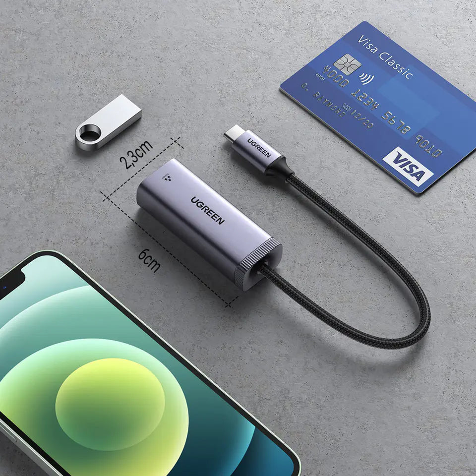 Placa de Rede UGREEN CM483, RJ45, USB-C, Cinza