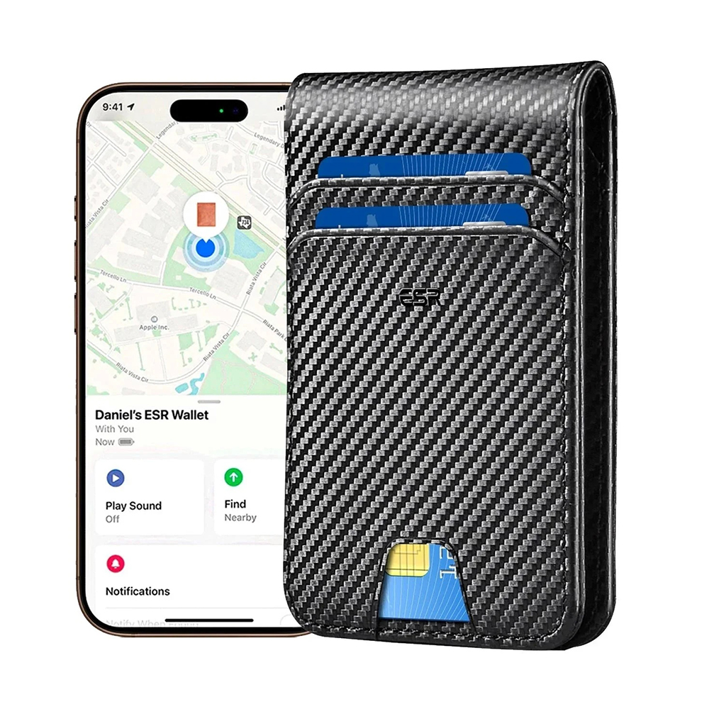 Carteira ESR Classic Geo Carbon com função Find My e Proteção RFID, Preto, Recondicionado