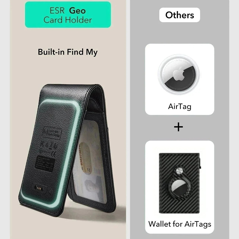Carteira ESR Classic Geo Carbon com função Find My e Proteção RFID, Preto, Recondicionado