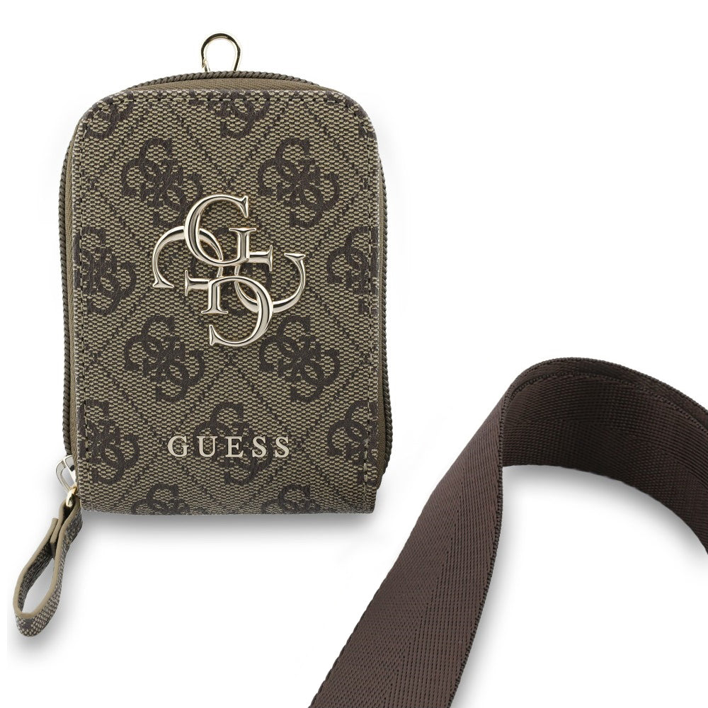 Carteira e Cordão para Telefone Guess 4G Metal Logo, Castanho