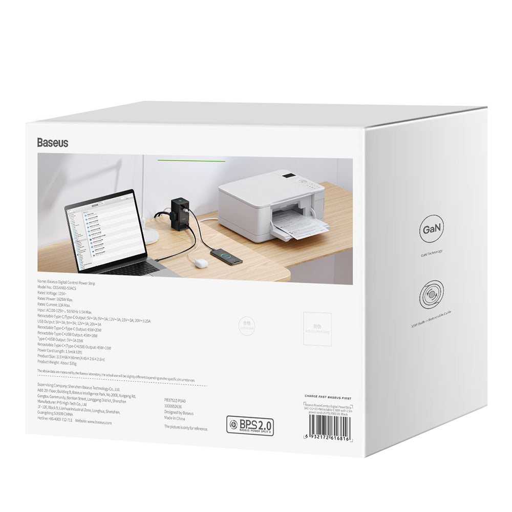 Extensão Baseus PowerCombo US, 3 x Tomadas, Preto PSLR000101