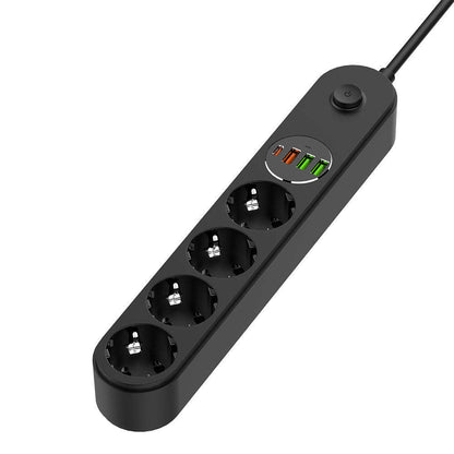 Extensão ColorWay, 4 x Schuko - 3 x USB-A - 1 x USB-C, Preto