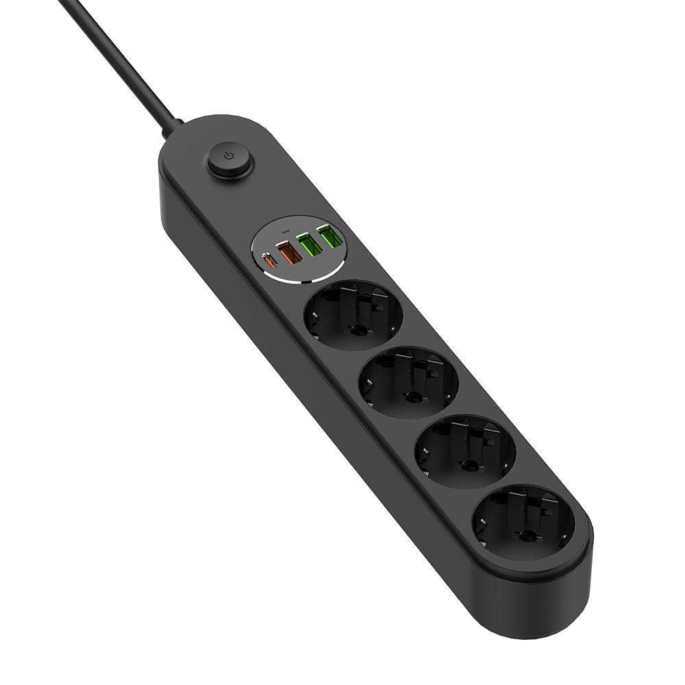 Extensão ColorWay, 4 x Schuko - 3 x USB-A - 1 x USB-C, Preto