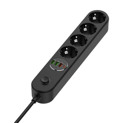 Extensão ColorWay, 4 x Schuko - 3 x USB-A - 1 x USB-C, Preto