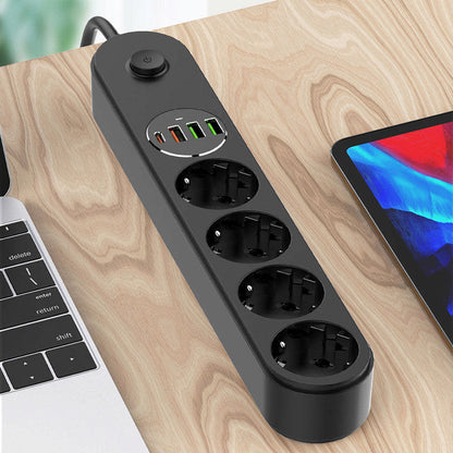 Extensão ColorWay, 4 x Schuko - 3 x USB-A - 1 x USB-C, Preto