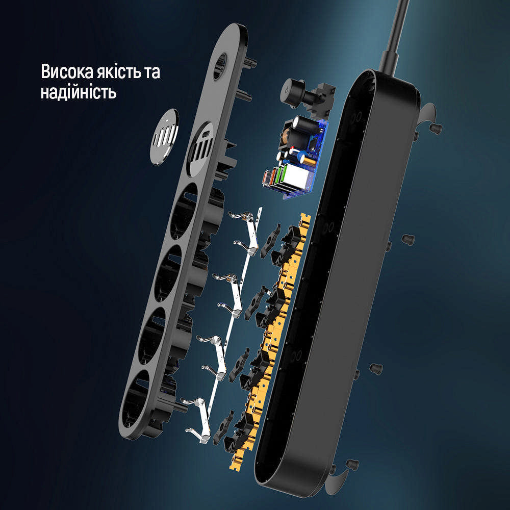 Extensão ColorWay, 4 x Schuko - 3 x USB-A - 1 x USB-C, Preto