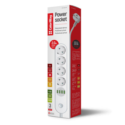 Extensão ColorWay, 4 x Schuko, Branca