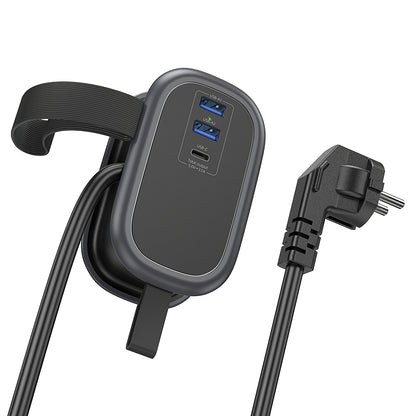 Carregador de rede HOCO NS6, 2 x USB-A - 1 x USB-C - 1 x Schuko, preto