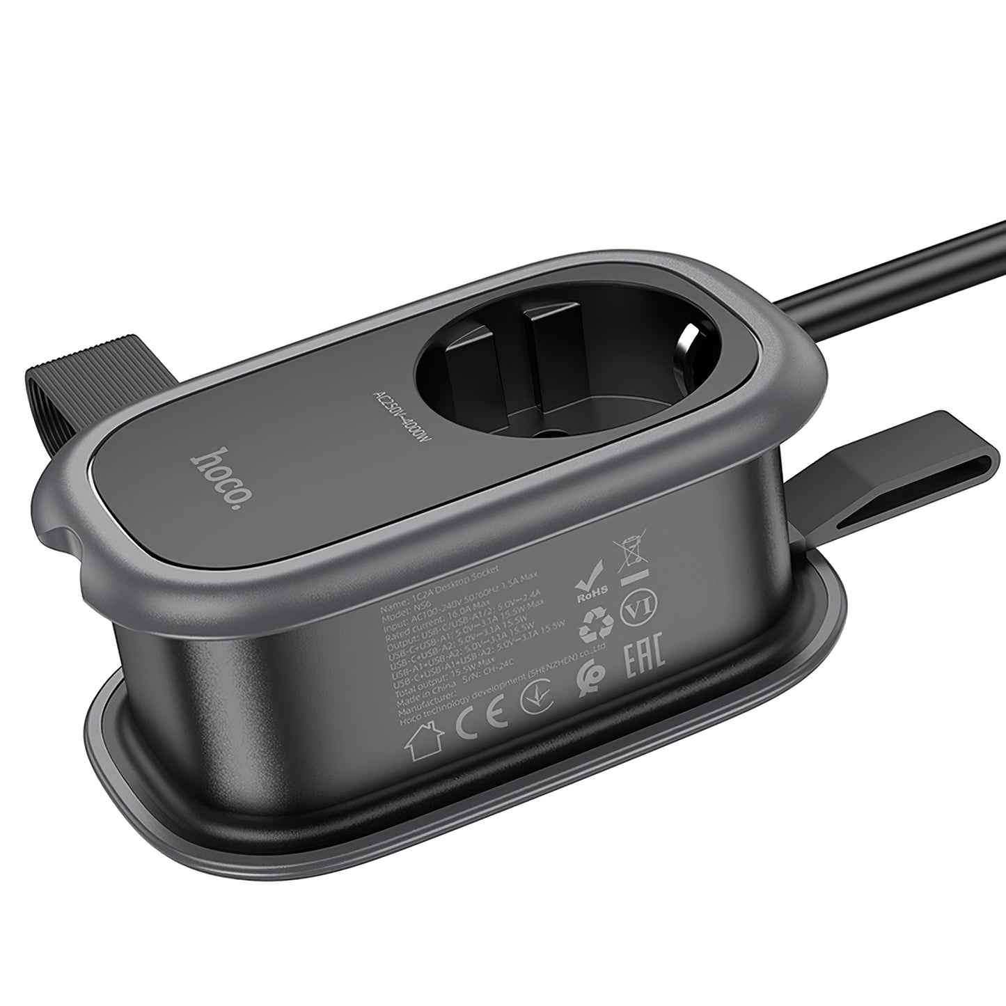 Carregador de rede HOCO NS6, 2 x USB-A - 1 x USB-C - 1 x Schuko, preto