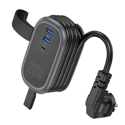 Carregador de rede HOCO NS7, 2 x USB-A - 1 x USB-C - 1 x Schuko, Preto 