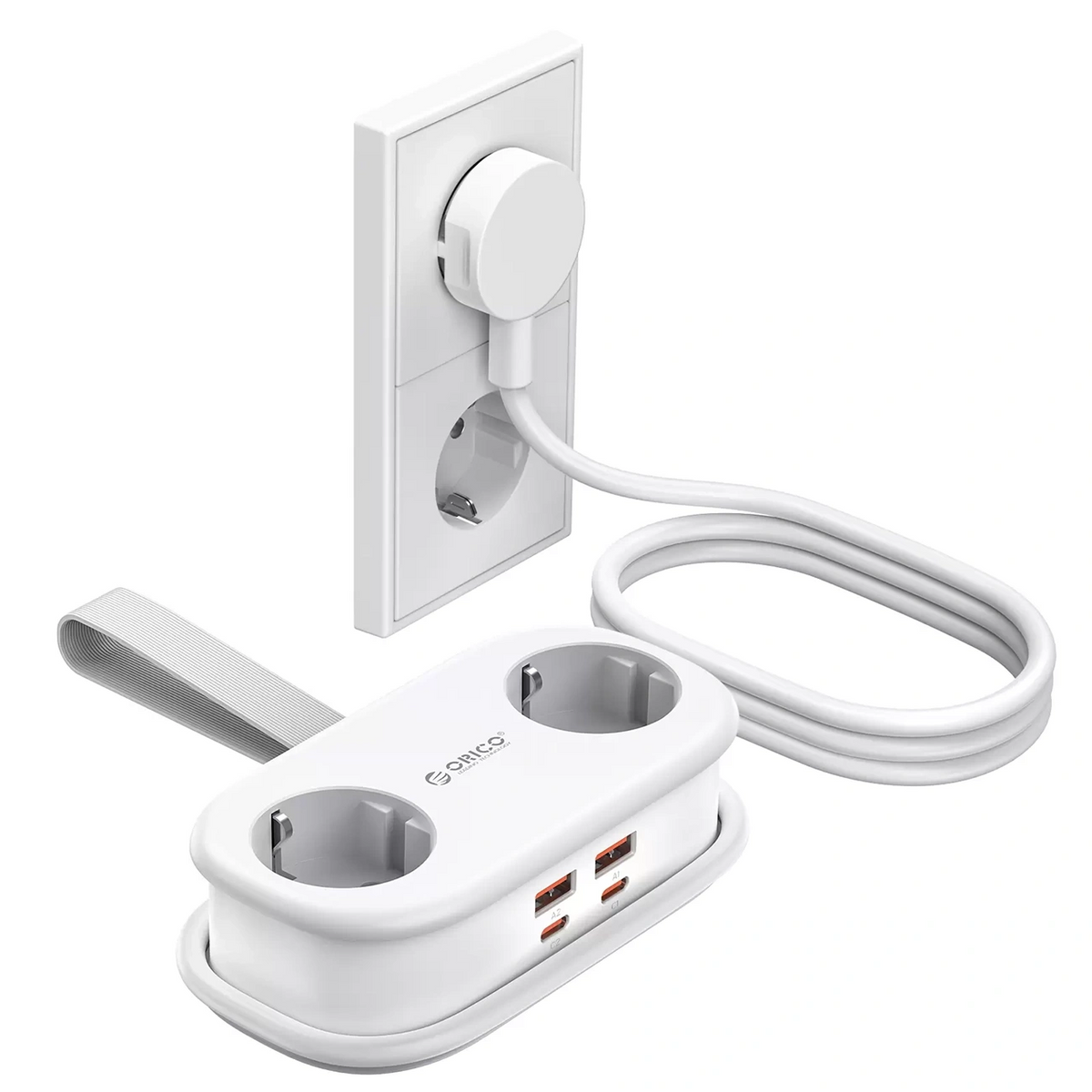 Extensão Orico AP3, 2 x Schuko - 2 x USB-A - 2 x USB-C, Branco