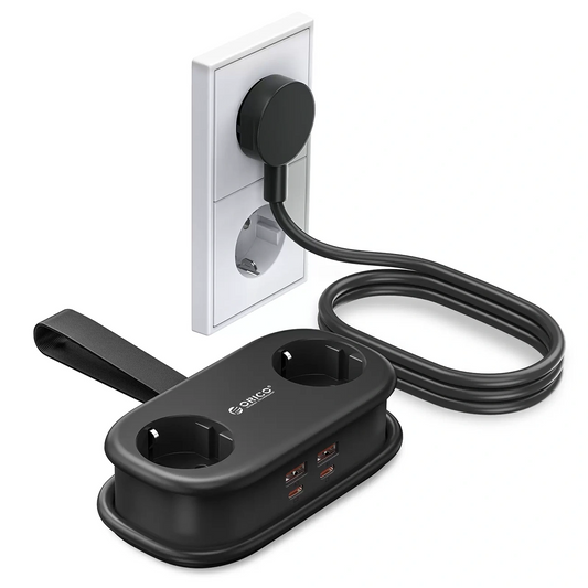 Extensão Orico AP3, 2 x Schuko - 2 x USB-A - 2 x USB-C, Preto
