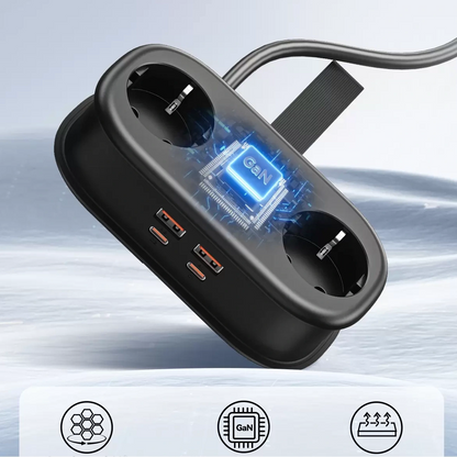 Extensão Orico AP3, 2 x Schuko - 2 x USB-A - 2 x USB-C, Preto