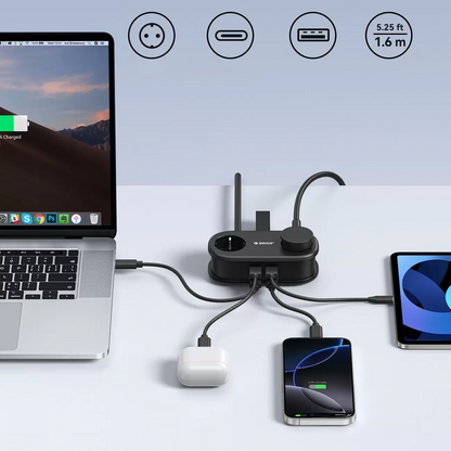 Extensão Orico AP3, 2 x Schuko - 2 x USB-A - 2 x USB-C, Preto