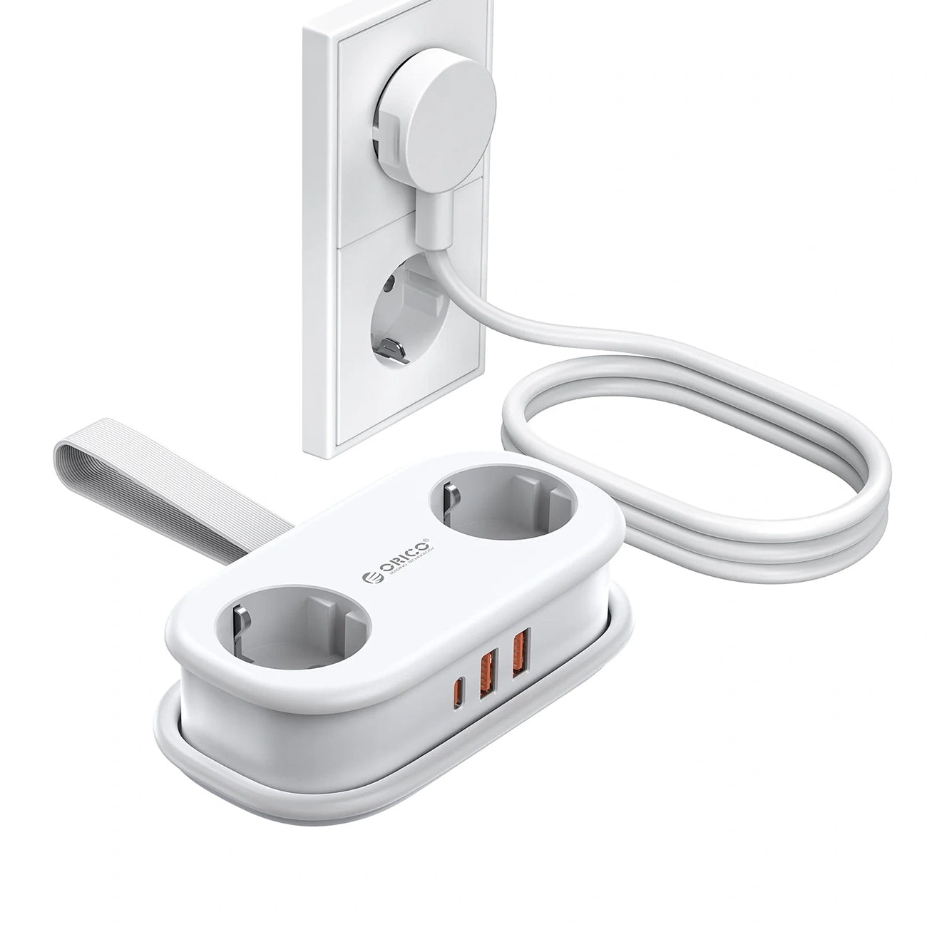Extensão Orico APP, 2 x Schuko - 2 x USB-A - 1 x USB-C, Branco