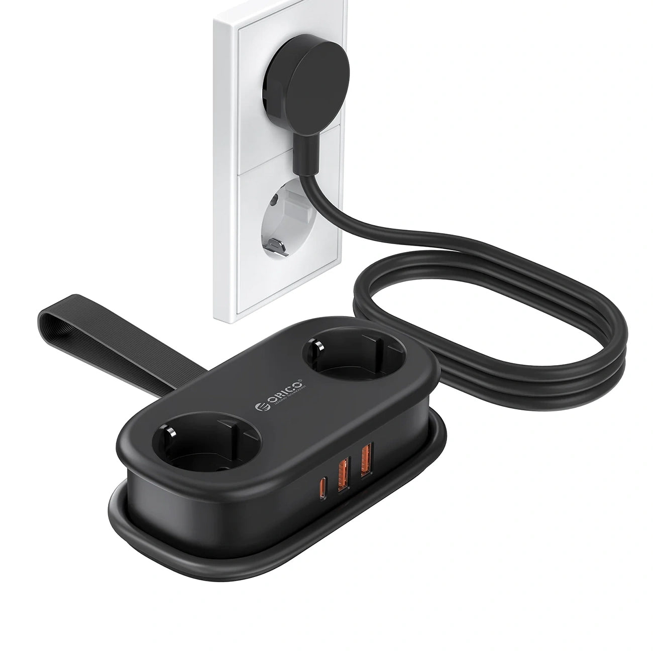 Extensão Orico APP, 2 x Schuko - 2 x USB-A - 1 x USB-C, Preto