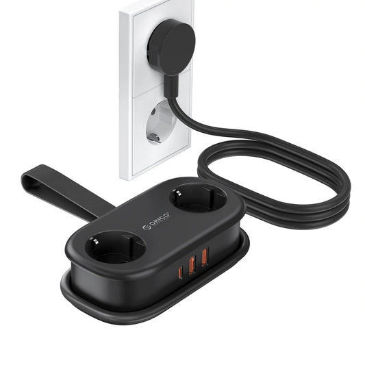 Extensão Orico APP, 2 x Schuko - 2 x USB-A - 1 x USB-C, Preto