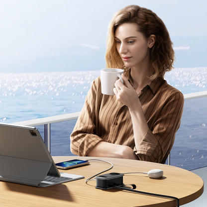Extensão Orico APP, 1 x Schuko - 1 x Tomada - 2 x USB-A - 1 x USB-C, Preto Cinzento