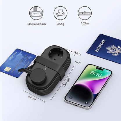 Extensão Orico APP, 2 x Schuko - 2 x USB-A - 1 x USB-C, Preto
